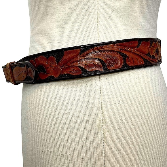 VTG‎ 30s 40s Kirwan-Neilson Floral Tooled Leather Belt Size 30 Cowgirl Western main image 6
